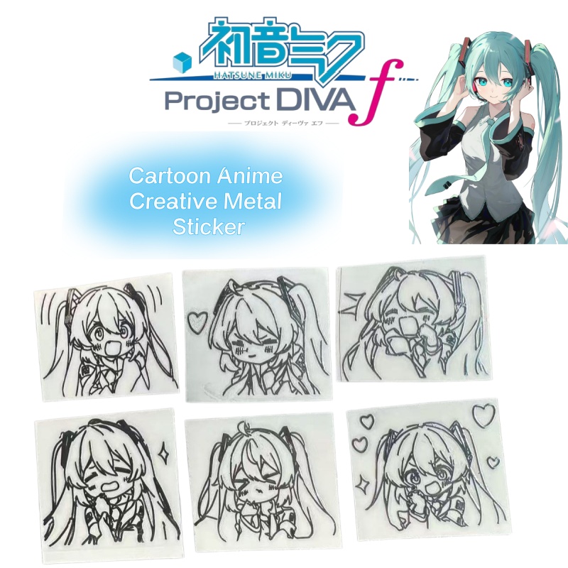 Headphone Parts - สติ๊กเกอร์โลหะลายการ์ตูนอนิเมะฮัตสึเนะ มิคุ สำหรับตกแต่งแล็ปท็อป หูฟัง และแท็บเล็ต สติ๊กเกอร์โลหะ