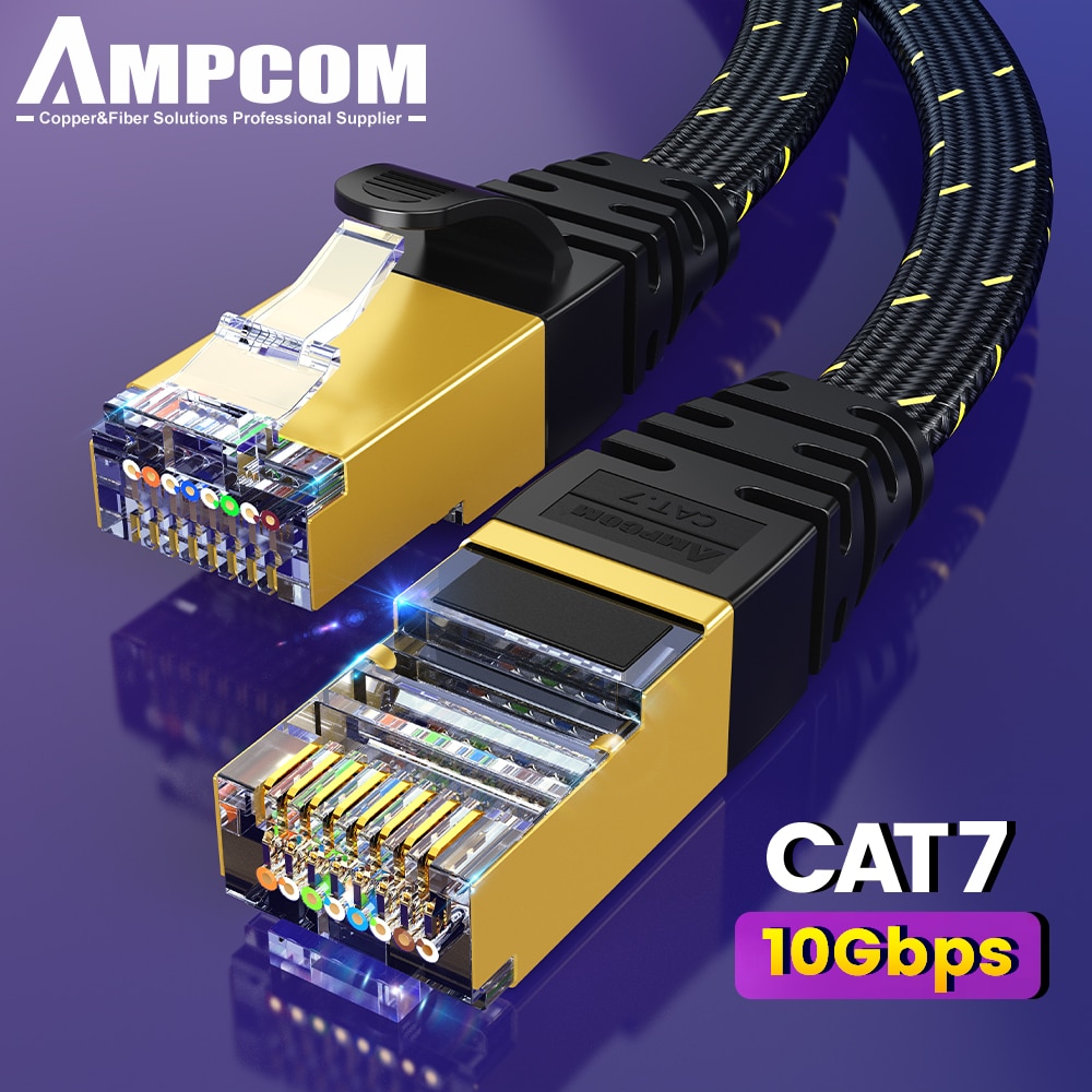 Rj45 Jack - สายเคเบิลอีเทอร์เน็ต CAT7 AMPCOM สายแลนแบน SFTP สายเครือข่าย